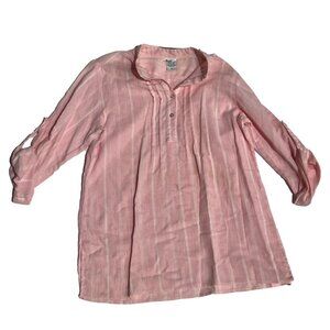 Vintage Division Women Pink Striped Collared 3/4 Sleeve Button Up Shirt, Size 8